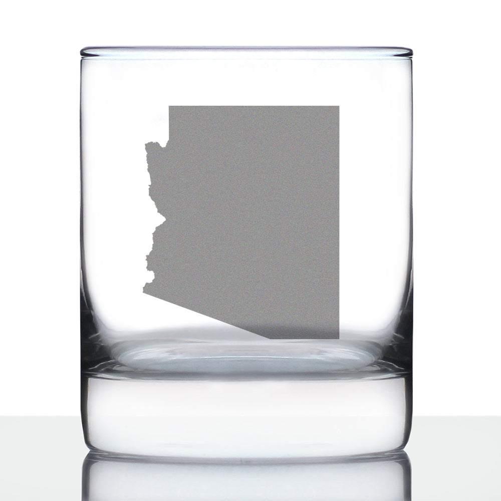 Arizona State Outline Whiskey Rocks Glass - State Themed Drinking Decor and Gifts for Arizonan Women & Men - 10.25 Oz Whisky Tumbler Glasses