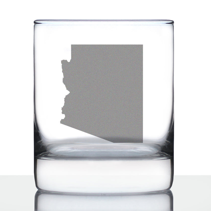 Arizona State Outline Whiskey Rocks Glass - State Themed Drinking Decor and Gifts for Arizonan Women & Men - 10.25 Oz Whisky Tumbler Glasses