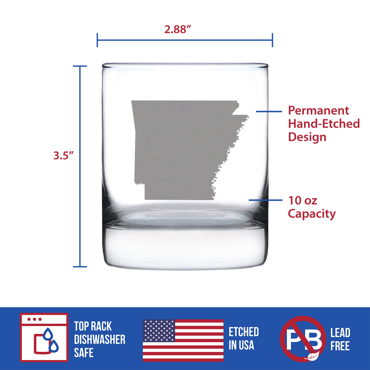 Arkansas State Outline Whiskey Rocks Glass - State Themed Drinking Decor and Gifts for Arkansans &amp; Arkansawyer Women &amp; Men - 10.25 Oz Whisky Tumbler Glasses