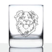 Australian Shepherd Face Whiskey Rocks Glass - Unique Dog Themed Decor and Gifts for Moms & Dads of Aussies - 10.25 Oz