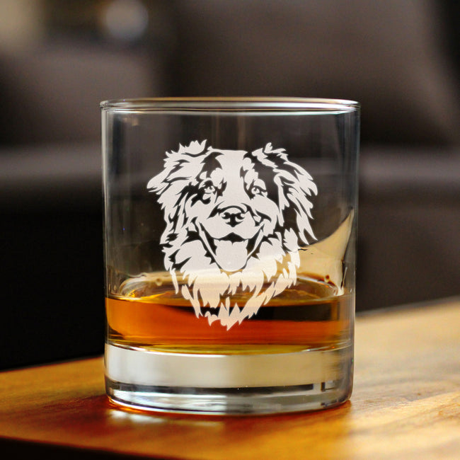 Australian Shepherd Face Whiskey Rocks Glass - Unique Dog Themed Decor and Gifts for Moms & Dads of Aussies - 10.25 Oz