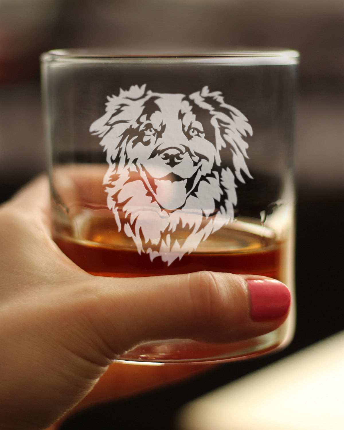 Australian Shepherd Face Whiskey Rocks Glass - Unique Dog Themed Decor and Gifts for Moms &amp; Dads of Aussies - 10.25 Oz
