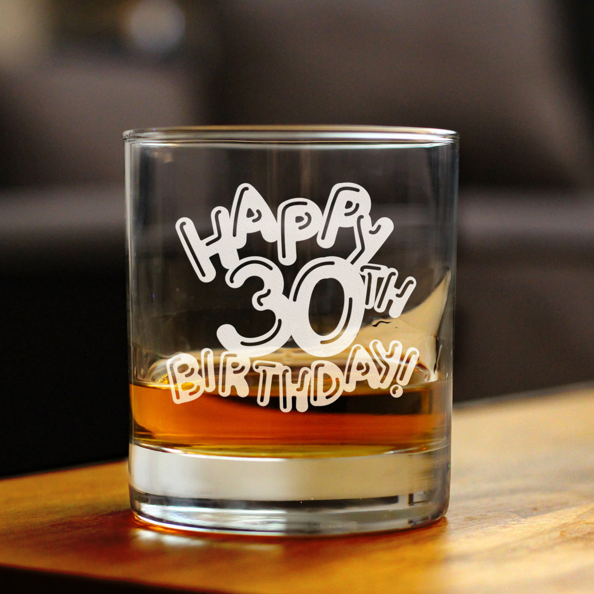 Happy 30th Birthday Balloons - Whiskey Rocks Glass Gifts for Men &amp; Women Turning 30 - Fun Retro Bday Whisky Drinking Tumbler