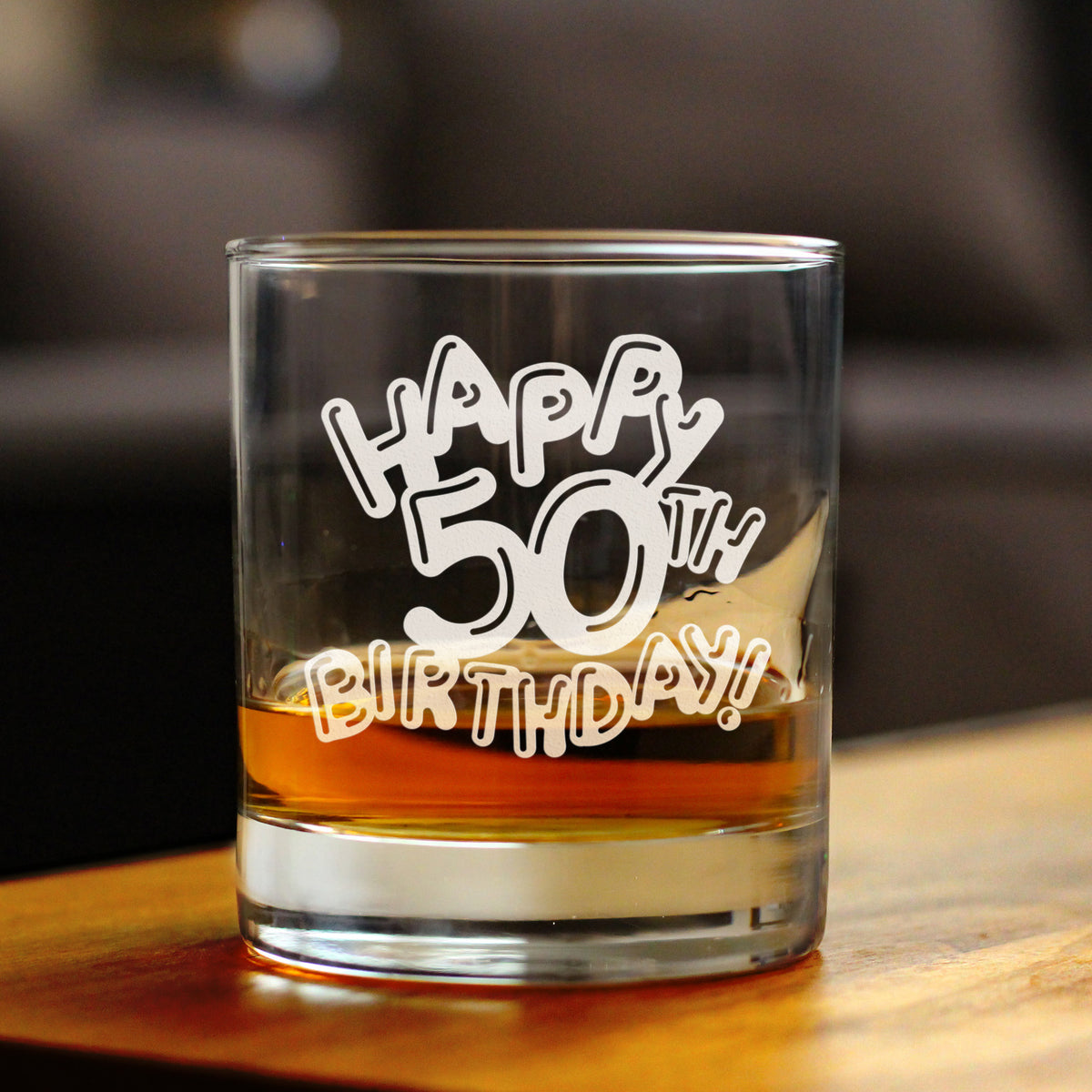 Happy 50th Birthday Balloons - Whiskey Rocks Glass Gifts for Men &amp; Women Turning 50 - Fun Retro Bday Whisky Drinking Tumbler