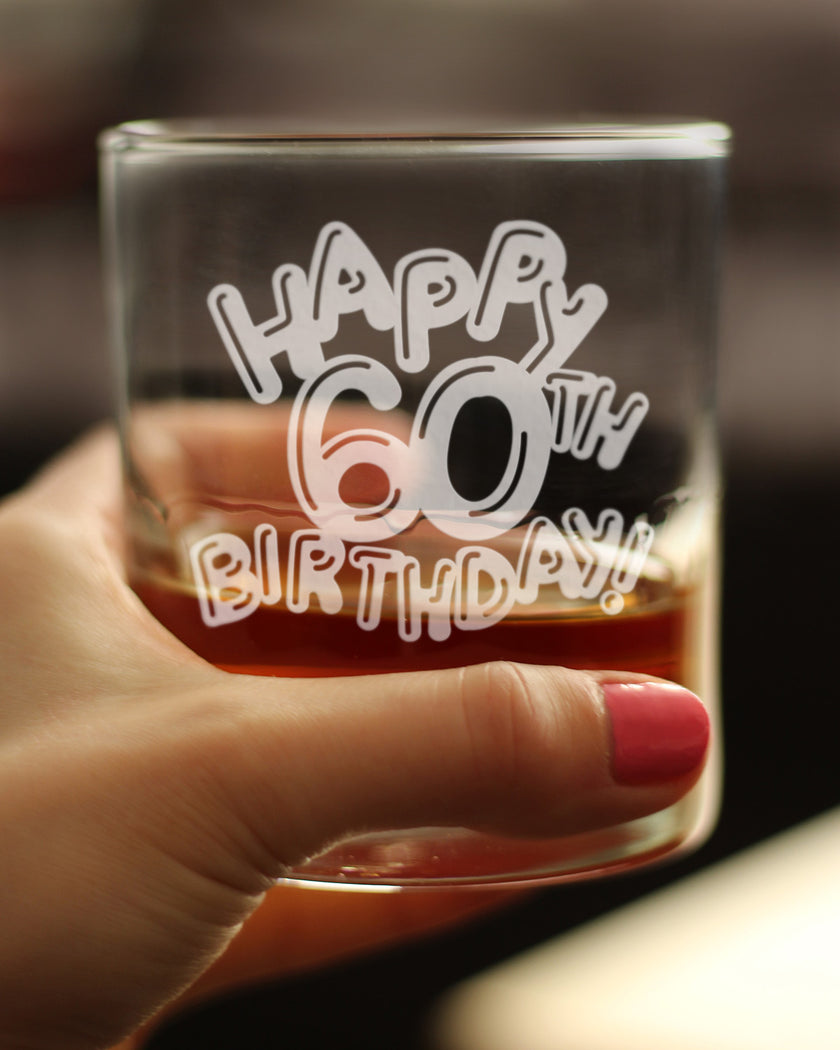 Happy 60th Birthday Balloons - Whiskey Rocks Glass Gifts for Men & Women Turning 60 - Fun Retro Bday Whisky Drinking Tumbler