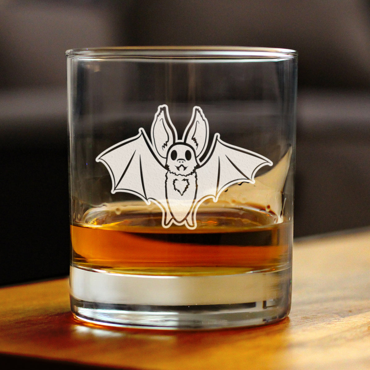 Bat Whiskey Rocks Glass - Funny Cute Bat Gifts - Spooky Fun Halloween Decor with Bats - 10.25 Oz Glasses
