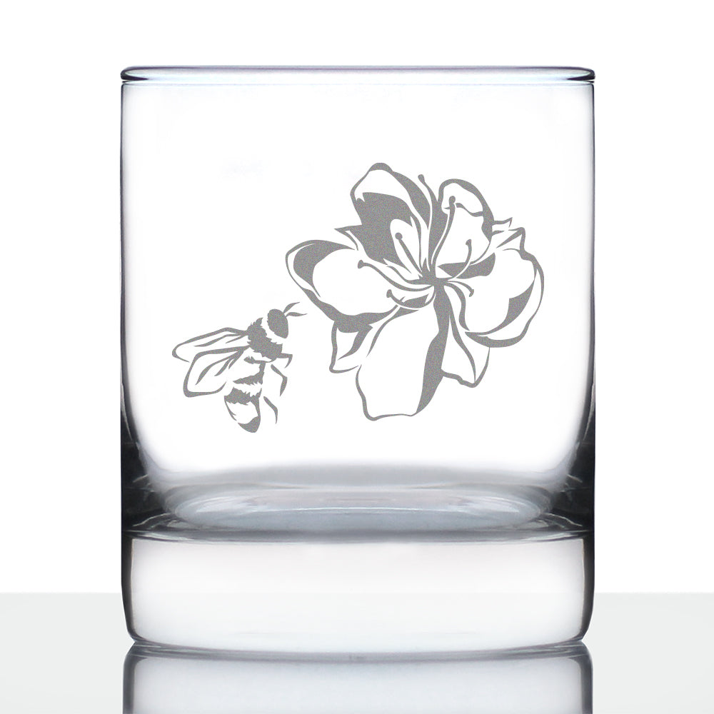 Bee Flower - Whiskey Rocks Glass - Cute Gifts for Bumblebee &amp; Nature Lovers - 10.25 Oz