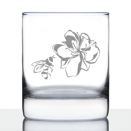 Bee Flower - Whiskey Rocks Glass - Cute Gifts for Bumblebee & Nature Lovers - 10.25 Oz