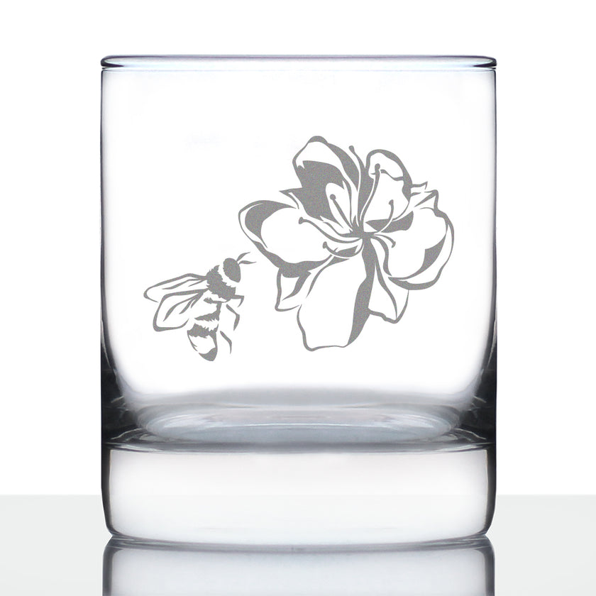 Bee Flower - Whiskey Rocks Glass - Cute Gifts for Bumblebee & Nature Lovers - 10.25 Oz