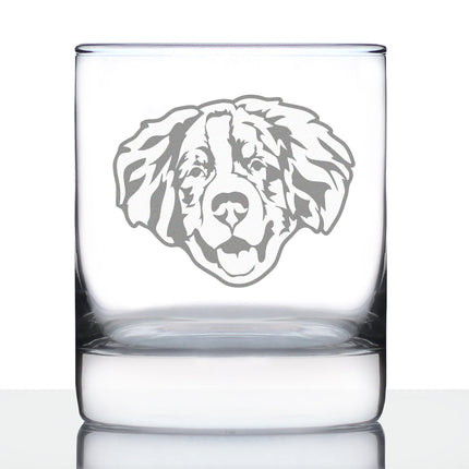 Bernese Mountain Dog Face Whiskey Rocks Glass - Unique Dog Themed Decor and Gifts for Moms & Dads of Berneses - 10.25 Oz