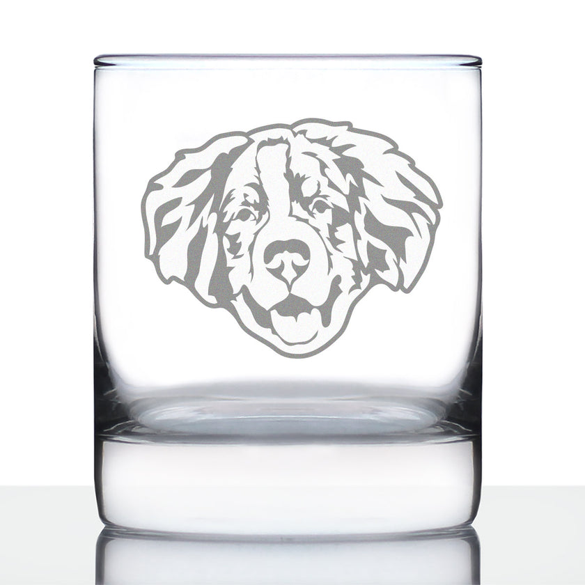 Bernese Mountain Dog Face Whiskey Rocks Glass - Unique Dog Themed Decor and Gifts for Moms & Dads of Berneses - 10.25 Oz