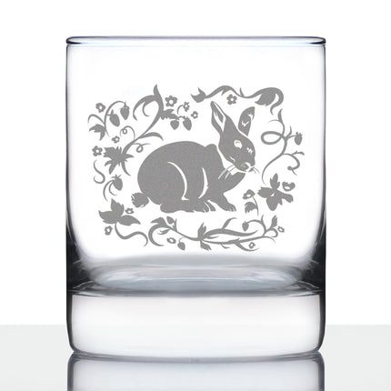 Berry Patch Bunny Rabbit - Whiskey Rocks Glass - Hand Engraved Gifts for Men & Women That Love Bunnies