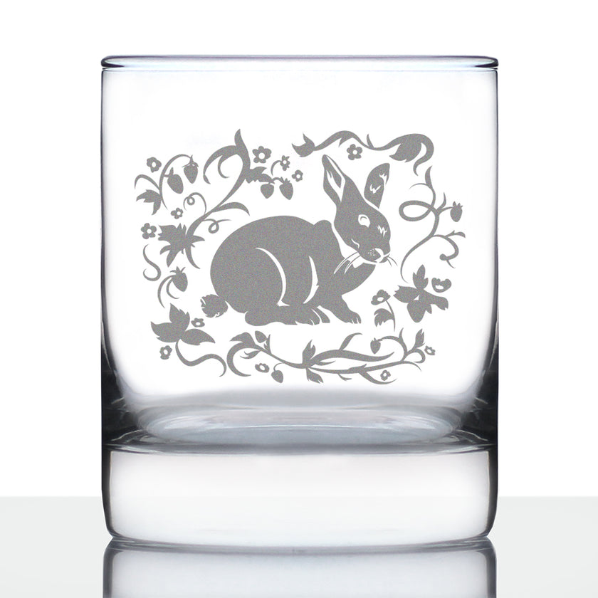Berry Patch Bunny Rabbit - Whiskey Rocks Glass - Hand Engraved Gifts for Men & Women That Love Bunnies