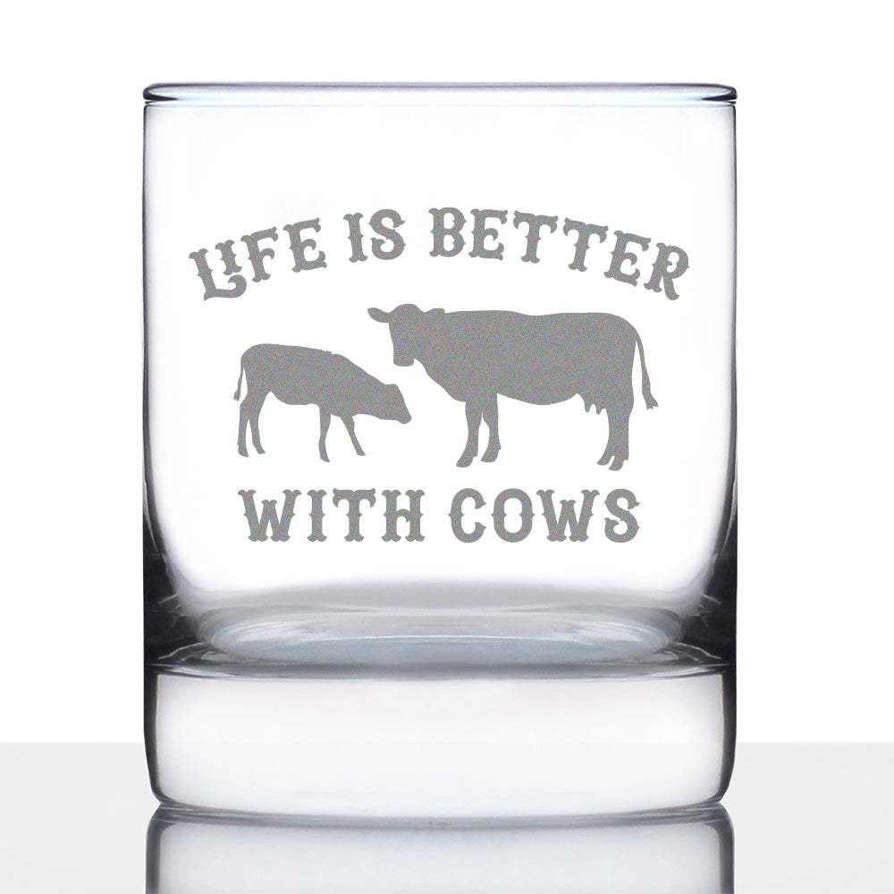 Life Is Better With Cows - Whiskey Rocks Glass Gifts - Funny Cow Gifts and Decor for Men & Women - 10.25 Oz Glasses