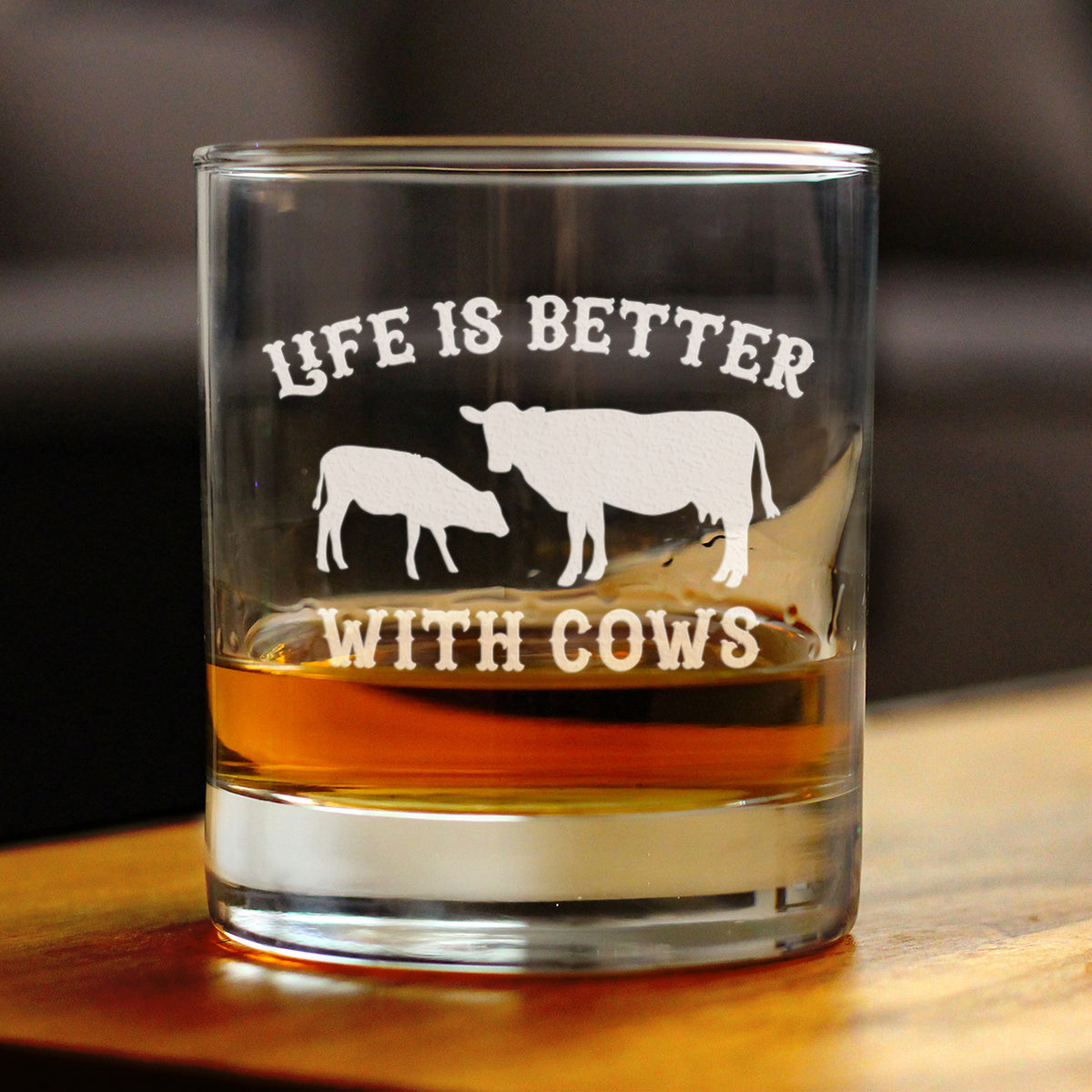Life Is Better With Cows - Whiskey Rocks Glass Gifts - Funny Cow Gifts and Decor for Men &amp; Women - 10.25 Oz Glasses