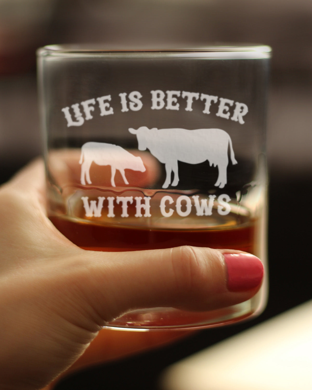 Life Is Better With Cows - Whiskey Rocks Glass Gifts - Funny Cow Gifts and Decor for Men &amp; Women - 10.25 Oz Glasses