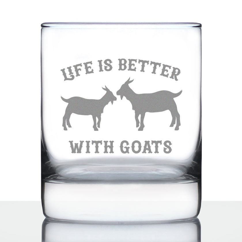 Life is Better With Goats - Goat Whiskey Rocks Glass - Unique Funny Farm Animal Themed Decor and Gifts - 10.25 Oz
