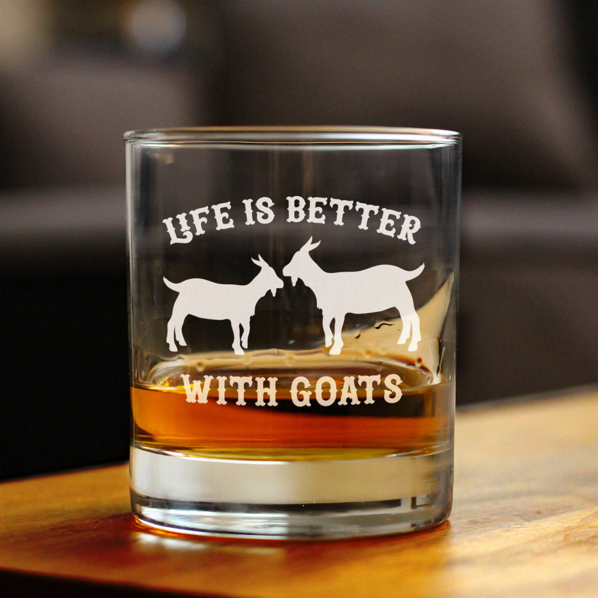 Life is Better With Goats - Goat Whiskey Rocks Glass - Unique Funny Farm Animal Themed Decor and Gifts - 10.25 Oz