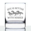 Life Is Better With Horses - Whiskey Rocks Glass Gifts - Funny Horse Gifts and Decor for Men & Women - 10.25 Oz Glasses