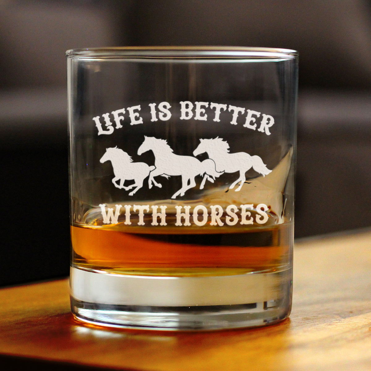 Life Is Better With Horses - Whiskey Rocks Glass Gifts - Funny Horse Gifts and Decor for Men &amp; Women - 10.25 Oz Glasses