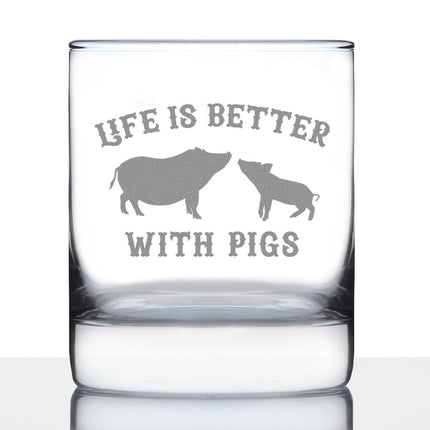 Life Is Better With Pigs - Whiskey Rocks Glass Gifts - Funny Pig Gifts and Decor for Men & Women - 10.25 Oz Glasses