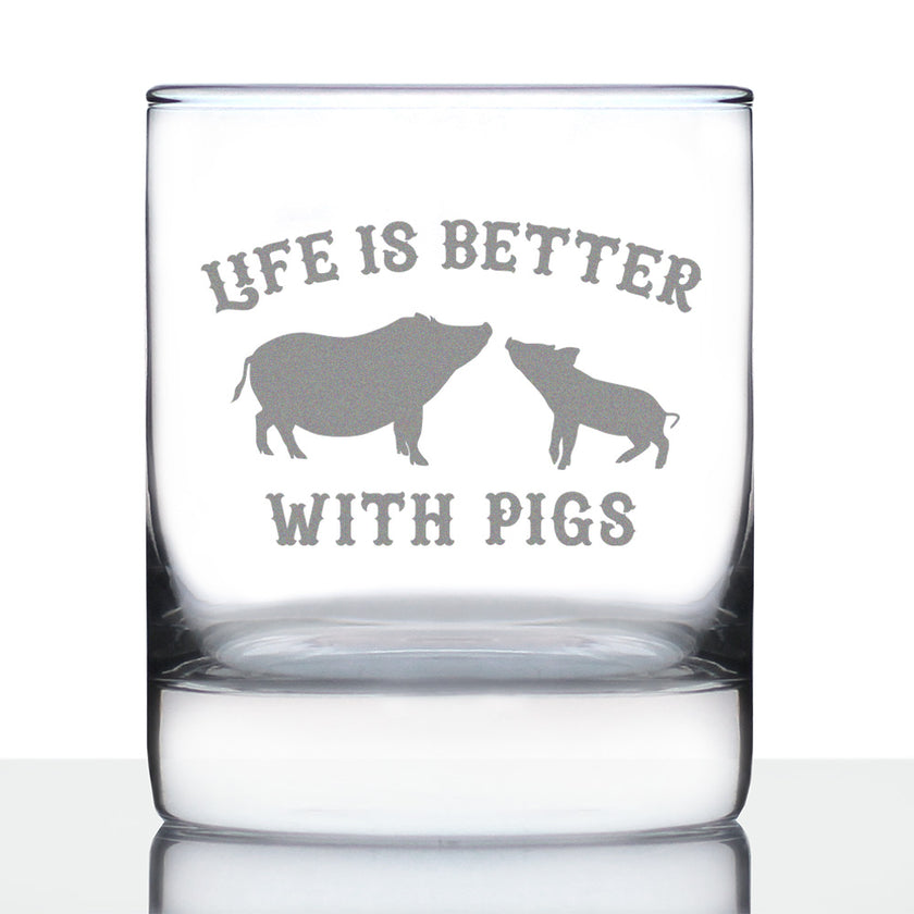 Life Is Better With Pigs - Whiskey Rocks Glass Gifts - Funny Pig Gifts and Decor for Men & Women - 10.25 Oz Glasses