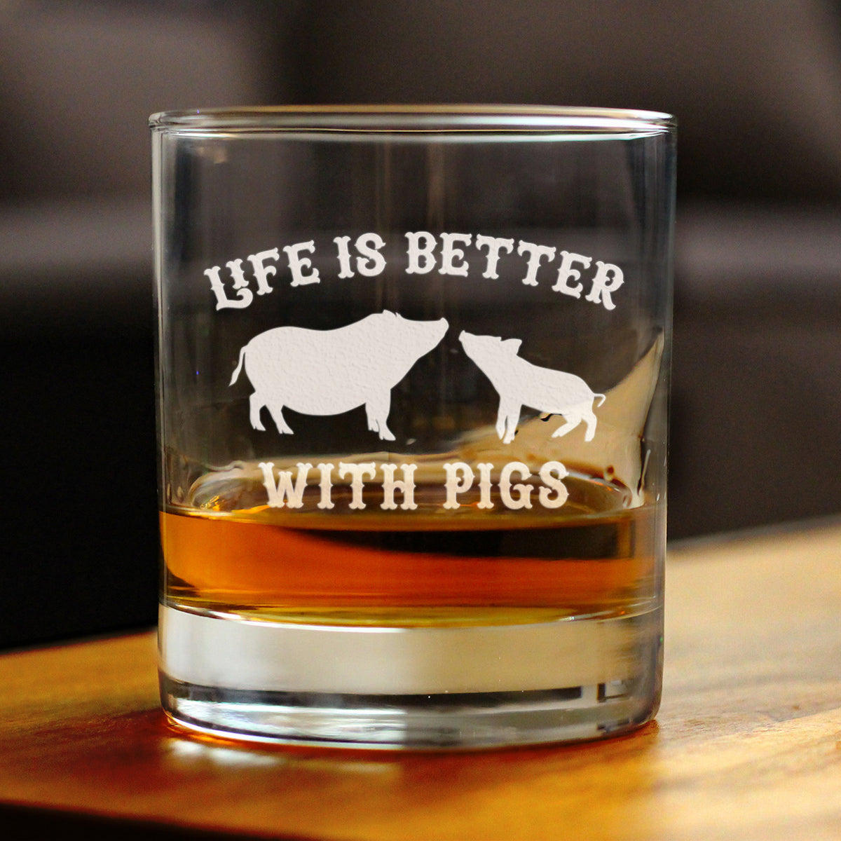 Life Is Better With Pigs - Whiskey Rocks Glass Gifts - Funny Pig Gifts and Decor for Men &amp; Women - 10.25 Oz Glasses