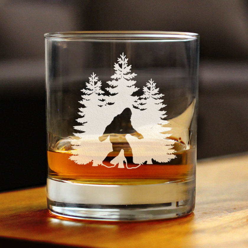 Bigfoot Engraved 10 Oz Rocks or Old Fashioned Whiskey Glass, Unique Sasquatch Themed Gifts, Funny Gift Idea for Outdoorsmen