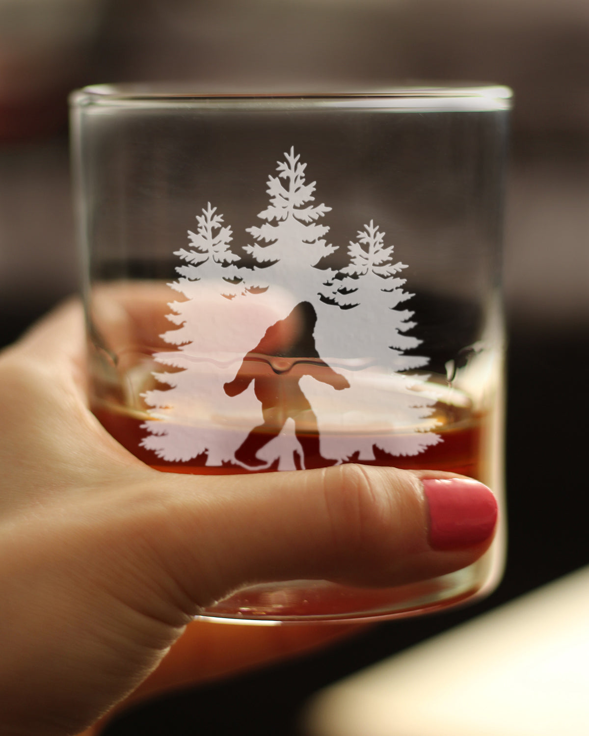 Bigfoot Engraved 10 Oz Rocks or Old Fashioned Whiskey Glass, Unique Sasquatch Themed Gifts, Funny Gift Idea for Outdoorsmen