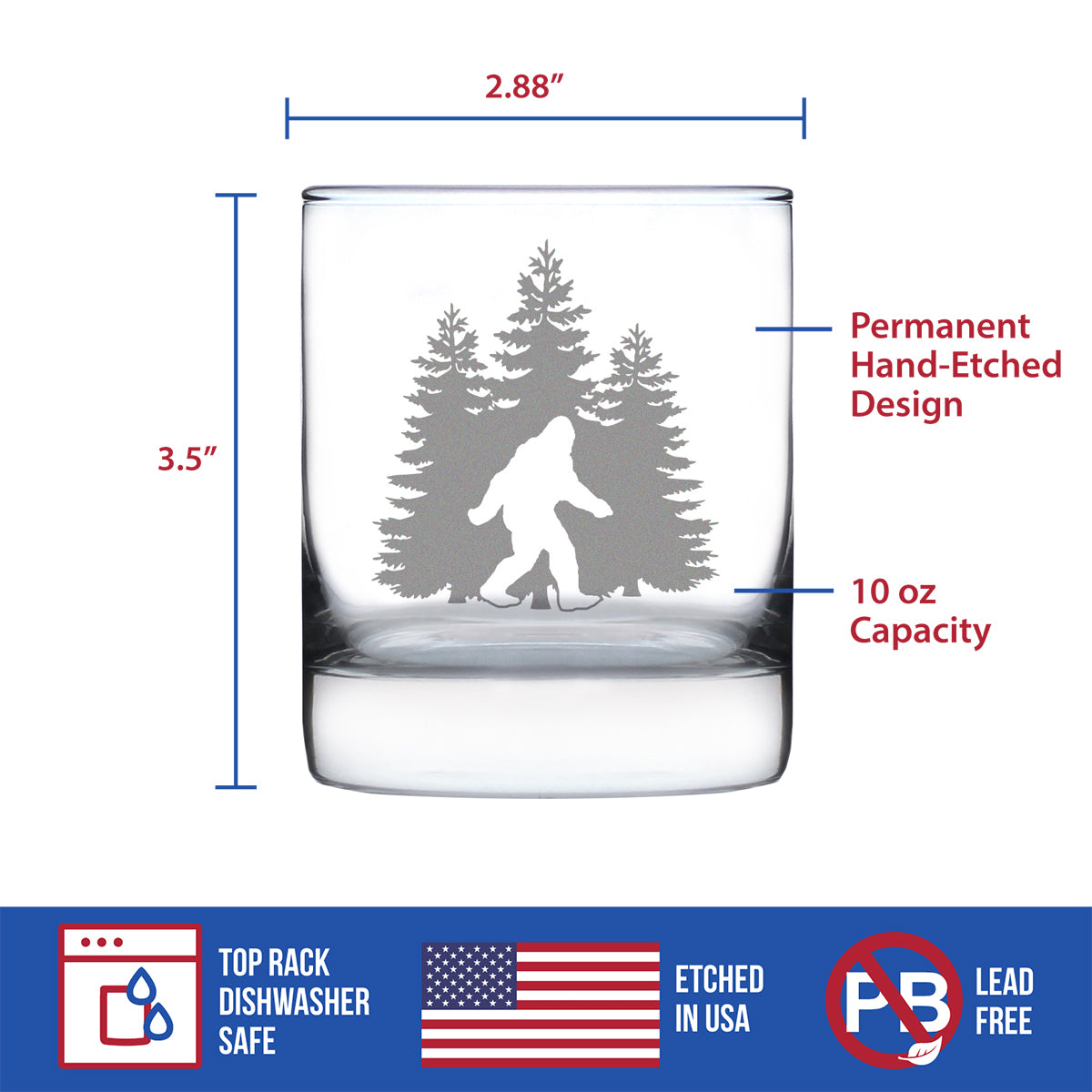 Bigfoot Engraved 10 Oz Rocks or Old Fashioned Whiskey Glass, Unique Sasquatch Themed Gifts, Funny Gift Idea for Outdoorsmen