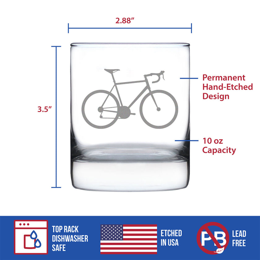 Bicycle - Whiskey Rocks Glass - Unique Road Biking Themed Decor and Gifts for Cyclists - 10.25 Oz Glasses