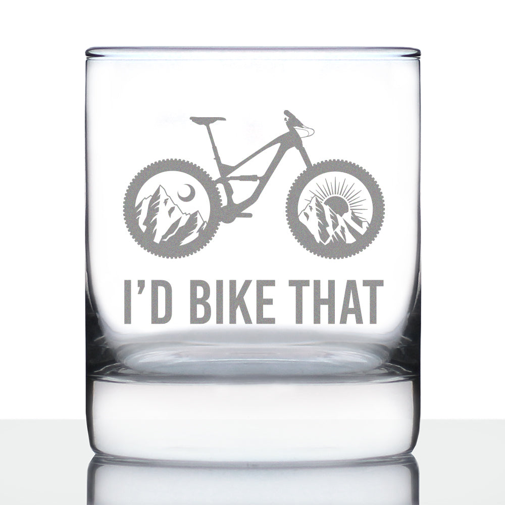 I'd Bike That - Whiskey Rocks Glass - Cool Bicycle Themed Decor and Gifts for Outdoor Lovers - 10.25 Oz Glasses