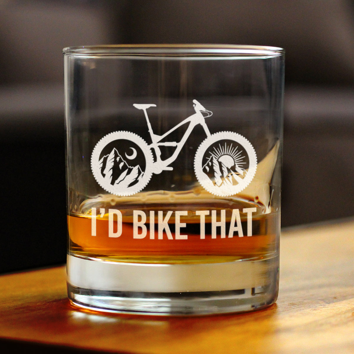 I'd Bike That - Whiskey Rocks Glass - Cool Bicycle Themed Decor and Gifts for Outdoor Lovers - 10.25 Oz Glasses