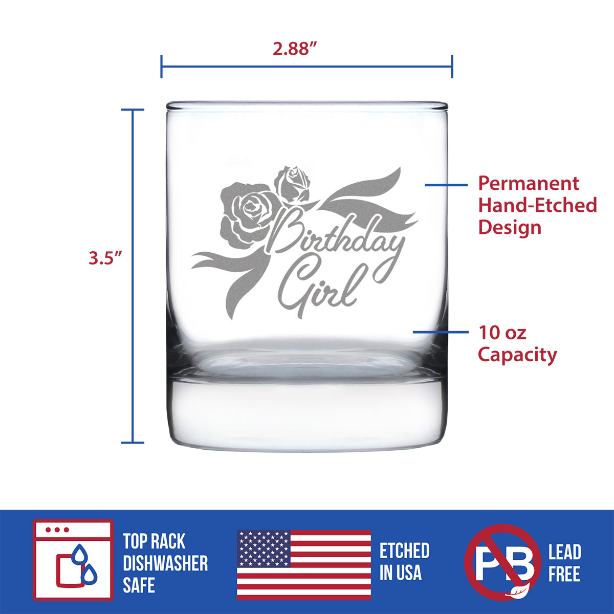 Birthday Girl - Whiskey Rocks Glass Birthday Gifts Women - Fun Retro Bday Whisky Drinking Tumbler