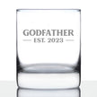 Godfather Est. 2023 - Bold - 10 oz Rocks Glass or Old Fashioned Glass, Etched Sayings, Father's Day Gift, Fun Baby Reveal for Godparents