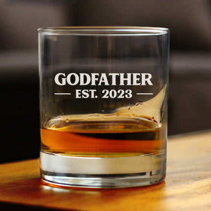 Godfather Est. 2023 - Bold - 10 oz Rocks Glass or Old Fashioned Glass, Etched Sayings, Father's Day Gift, Fun Baby Reveal for Godparents
