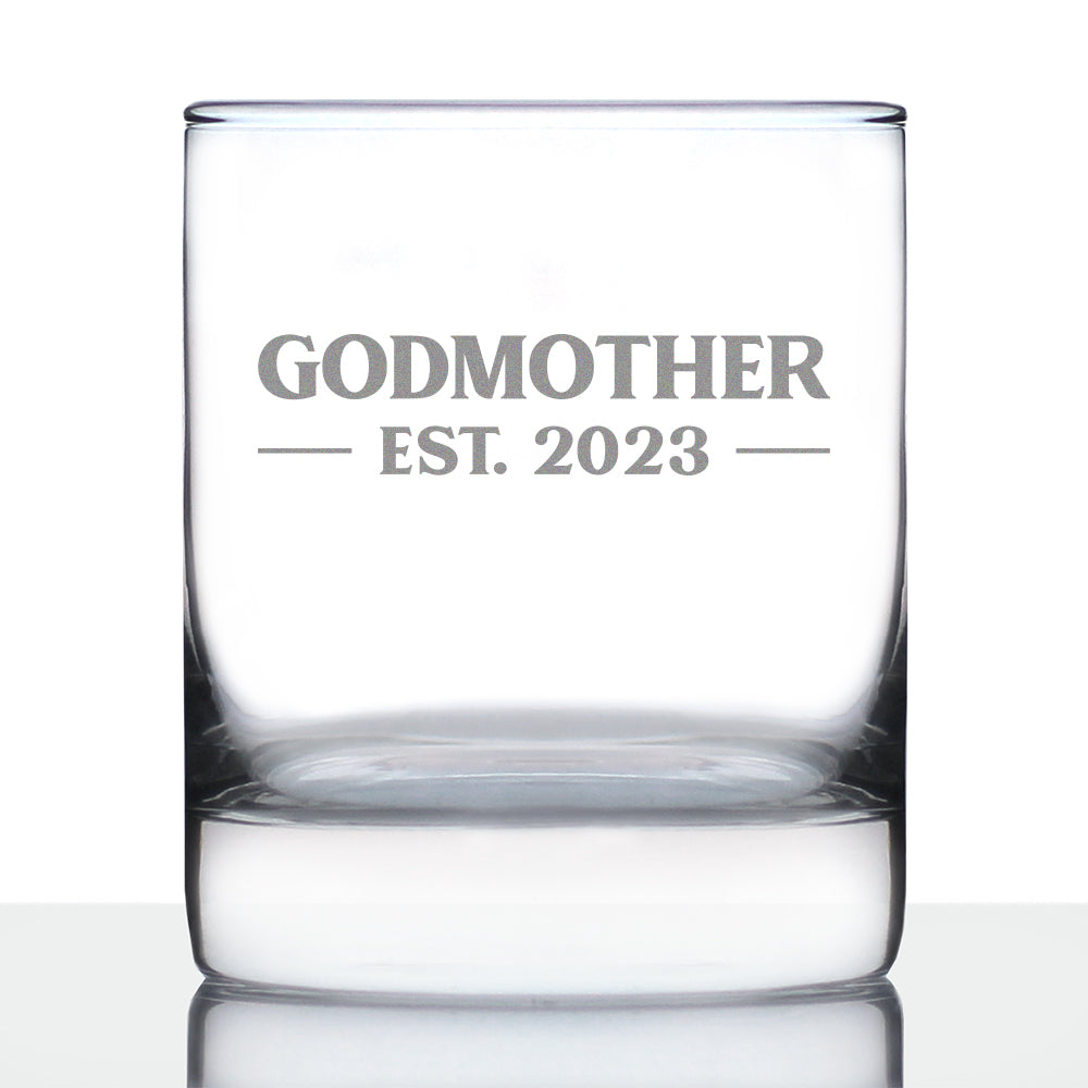 Godmother Est. 2023 - Bold - 10 oz Rocks Glass or Old Fashioned Glass - Baby Shower Gift for Women Pregnancy Reveal Gift for New Godmothers