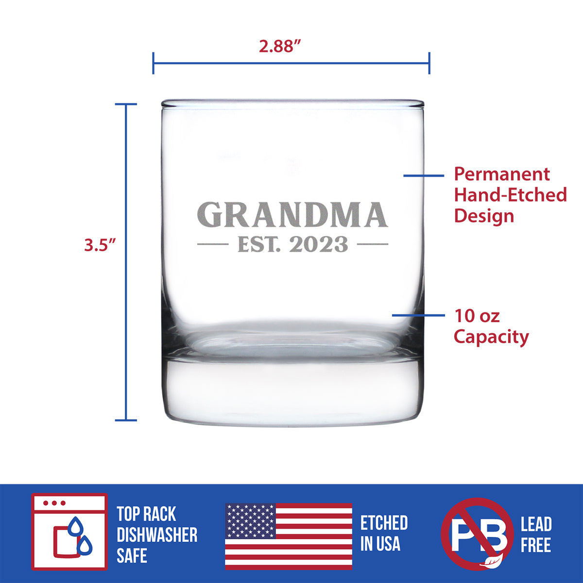 Grandma Est. 2023 -  Bold - 10 Ounce Rocks Glass