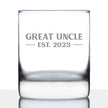 Great Uncle Est. 2023 - Bold - 10 oz Rocks Glass or Old Fashioned Glass, Etched Sayings, Father's Day Gift & Baby Reveal