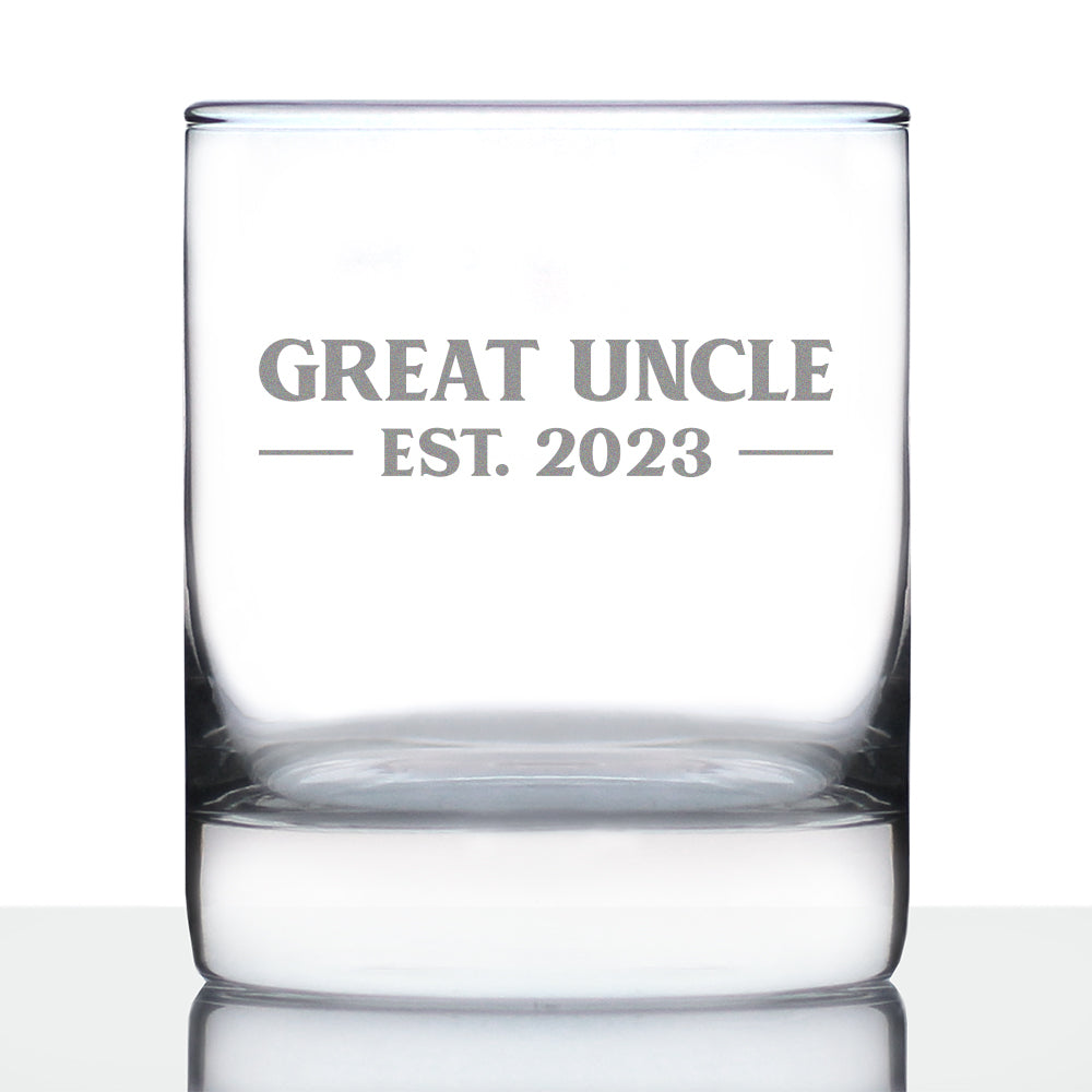 Great Uncle Est. 2023 - Bold - 10 oz Rocks Glass or Old Fashioned Glass, Etched Sayings, Father&#39;s Day Gift &amp; Baby Reveal