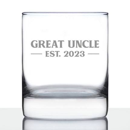 Great Uncle Est. 2023 - Bold - 10 oz Rocks Glass or Old Fashioned Glass, Etched Sayings, Father's Day Gift & Baby Reveal