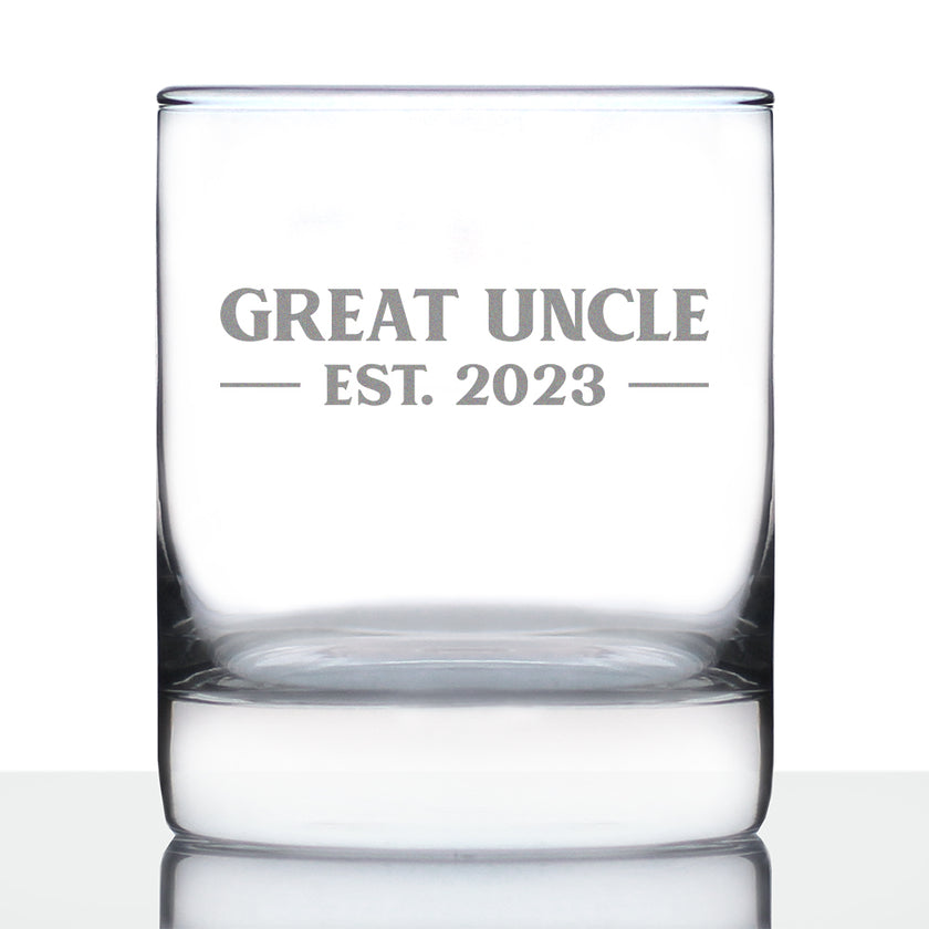 Great Uncle Est. 2023 - Bold - 10 oz Rocks Glass or Old Fashioned Glass, Etched Sayings, Father's Day Gift & Baby Reveal