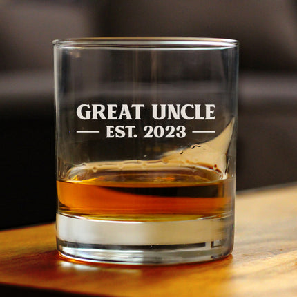 Great Uncle Est. 2023 - Bold - 10 oz Rocks Glass or Old Fashioned Glass, Etched Sayings, Father's Day Gift & Baby Reveal