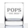 Pops Est. 2023 - Bold - 10 oz Rocks Glass or Old Fashioned Glass, Etched Sayings, Cute and Fun Reveal Gift for Grandparents