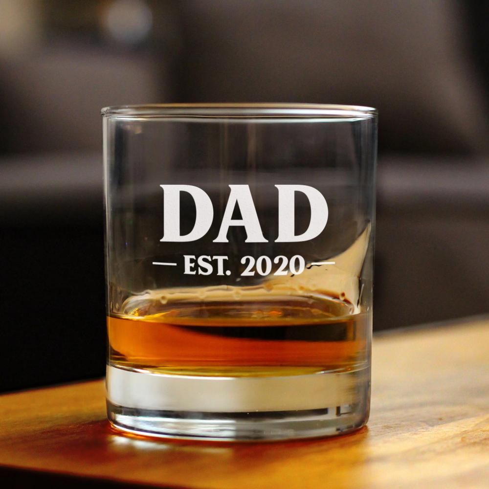 Dad Est 2020 - New Father Whiskey Rocks Glass Gift for First Time Parents - Bold 10.25 Oz Glasses