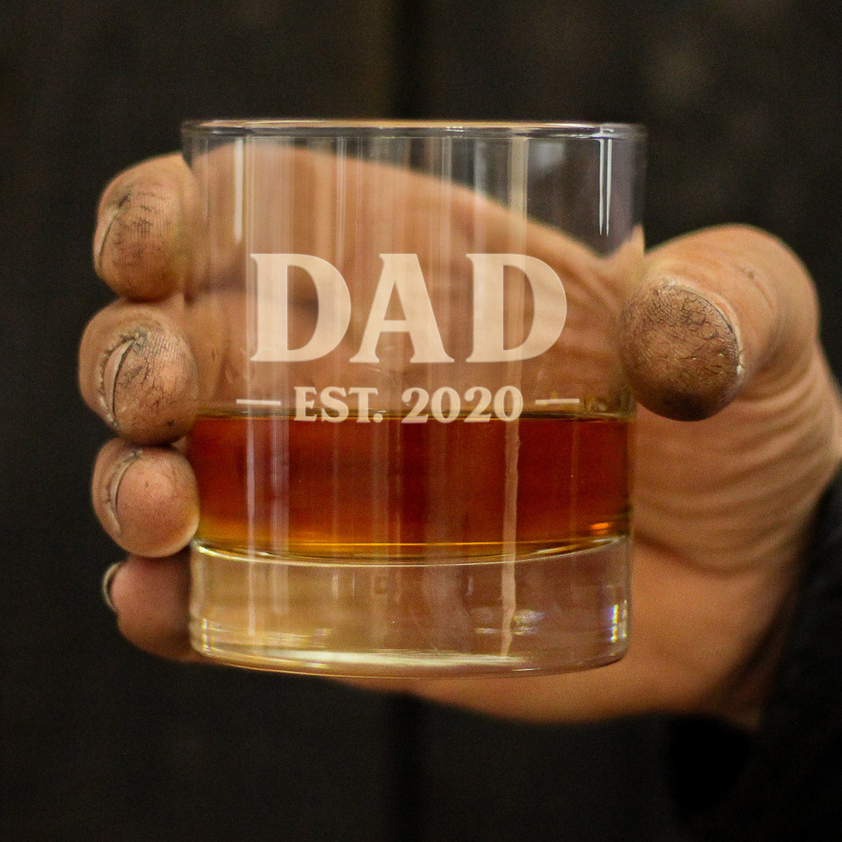 Dad Est 2020 - New Father Whiskey Rocks Glass Gift for First Time Parents - Bold 10.25 Oz Glasses