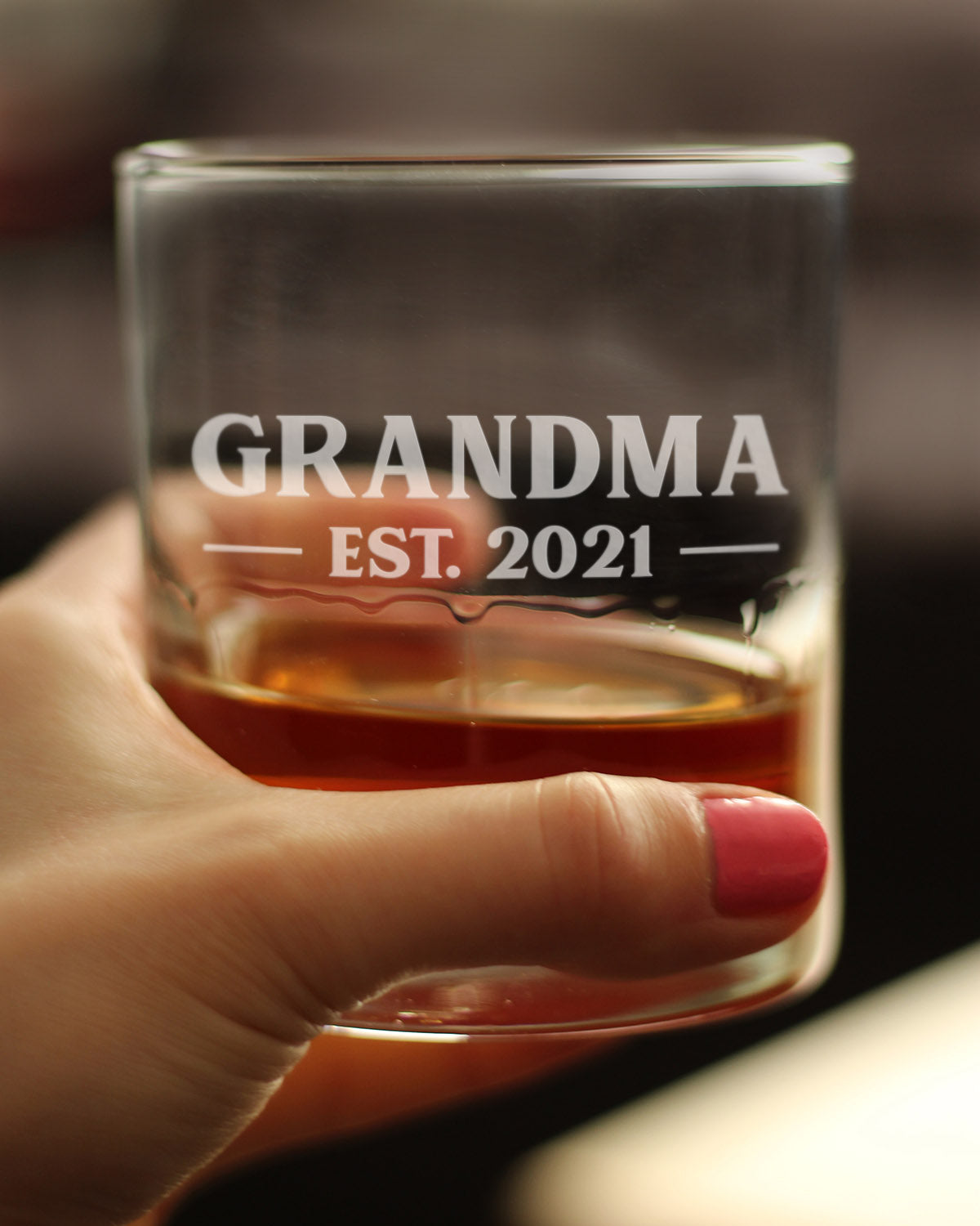 Grandma Est 2021 - New Grandmother Whiskey Rocks Glass Gift for First Time Grandparents - Bold 10.25 Oz Glasses