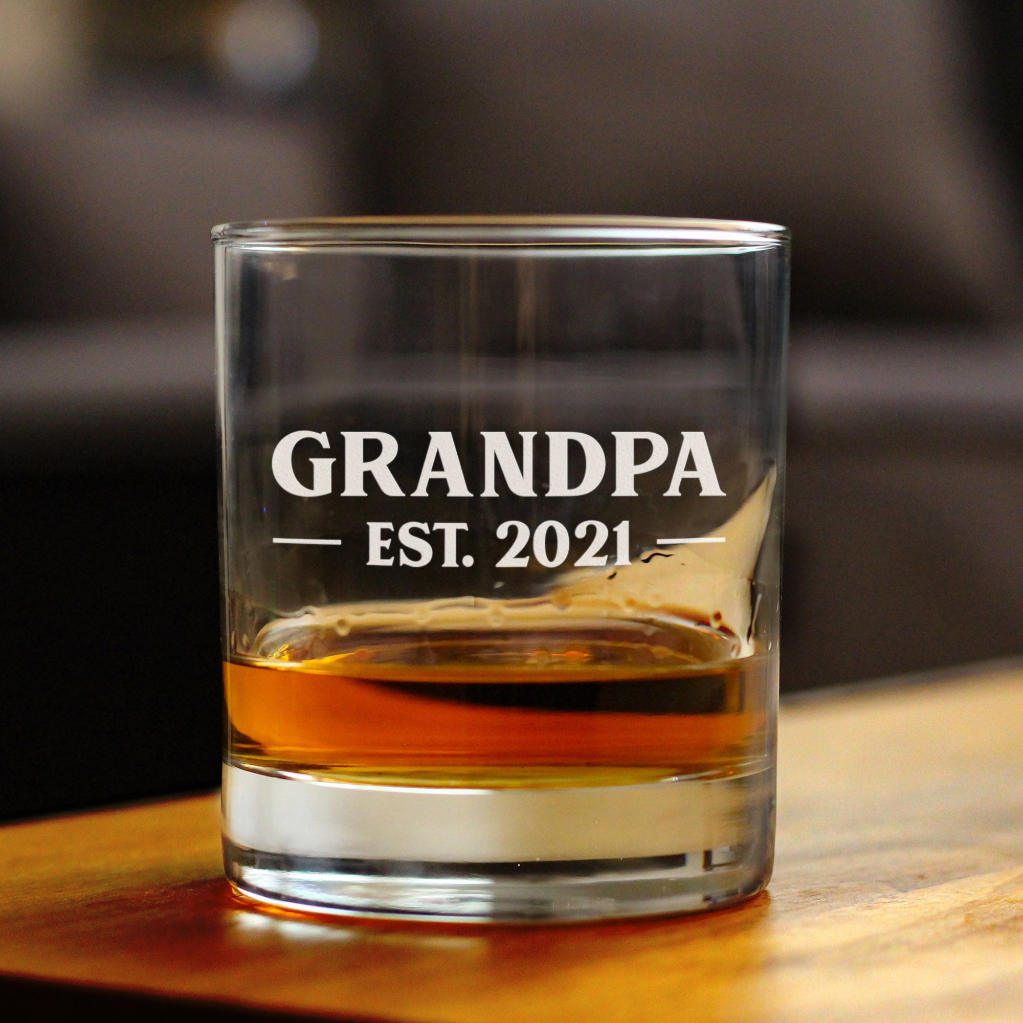 Grandpa Est 2021 - New Grandfather Whiskey Rocks Glass Gift for First Time Grandparents - Bold 10.25 Oz Glasses