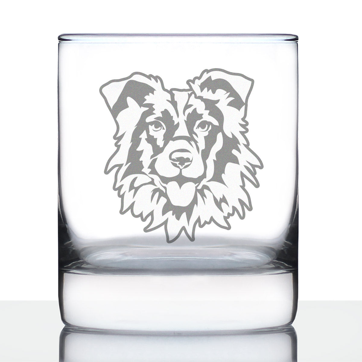 Border Collie Face Whiskey Rocks Glass - Unique Dog Themed Decor and Gifts for Moms &amp; Dads of Border Collies - 10.25 Oz