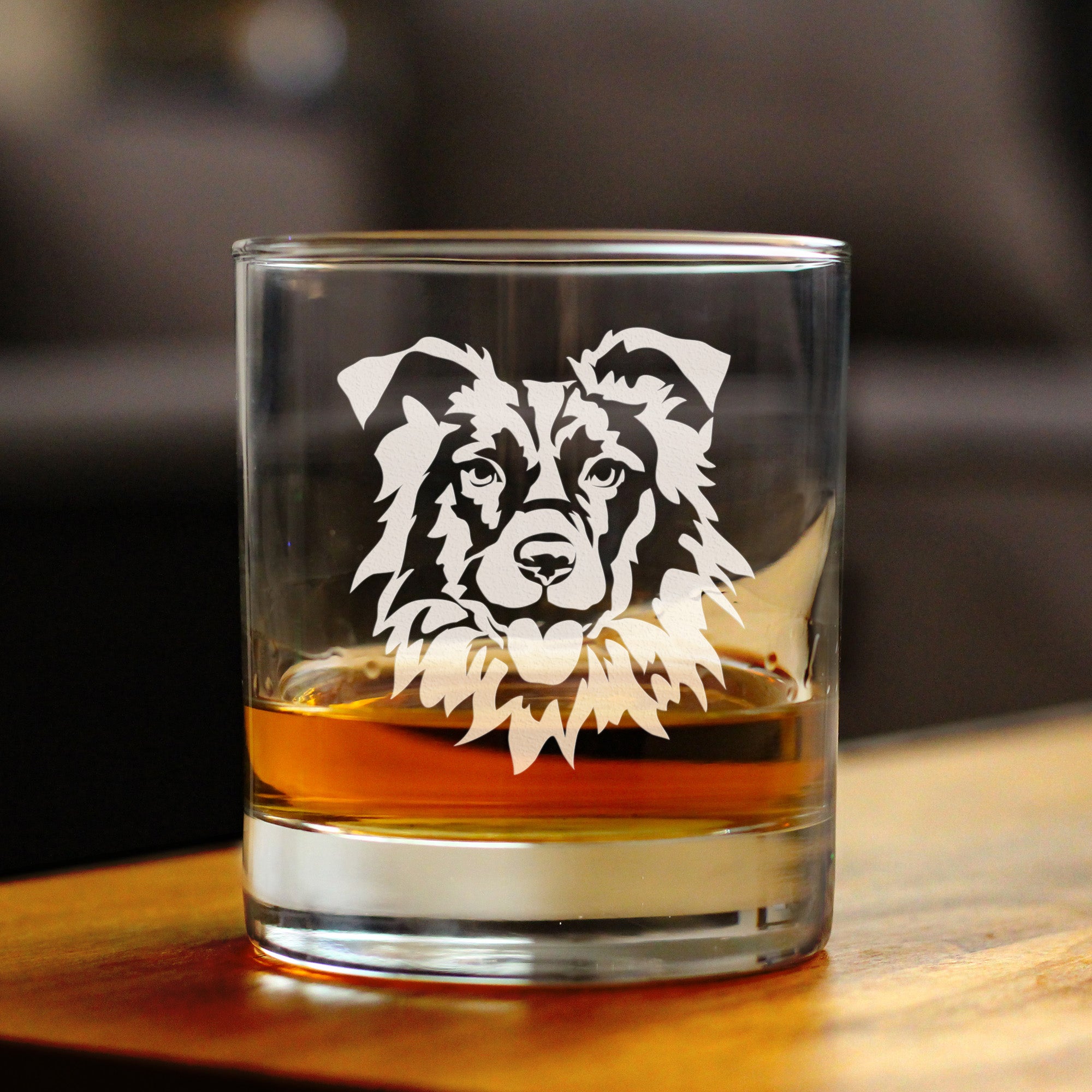Border Collie Face Whiskey Rocks Glass - Unique Dog Themed Decor and Gifts for Moms & Dads of Border Collies - 10.25 Oz